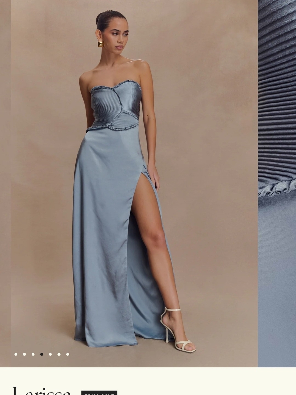 Meshki Slate Blue Strapless Satin Gown with High Slit - Picture 1 of 12